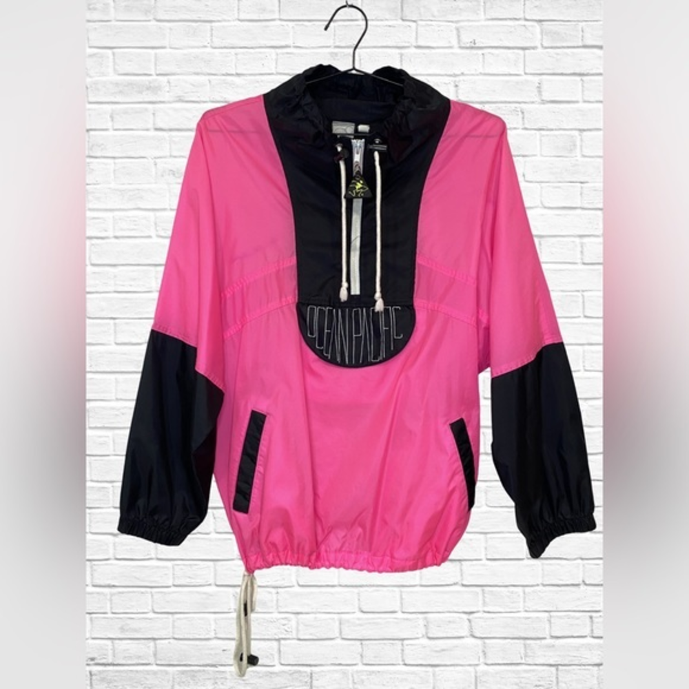 Vintage 1980s 90'S Ocean Pacific OP Neon Pullover Windbreaker‎ Jacket Junior LRG